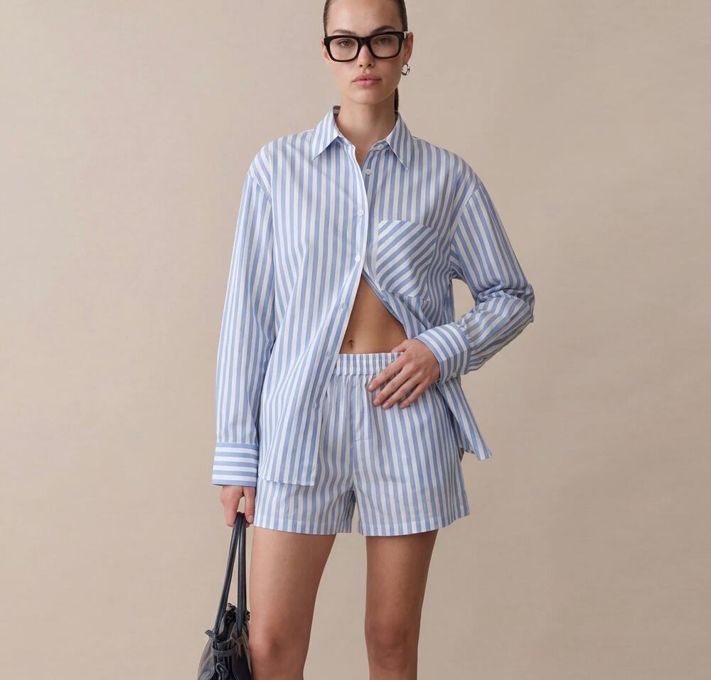 New Few Moda Caara Delma stripe blue & white top $147 sz L